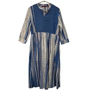 Sangria Midi Dress Size XL Patchwork Geometric Floral Print Cotton Boho Cottage